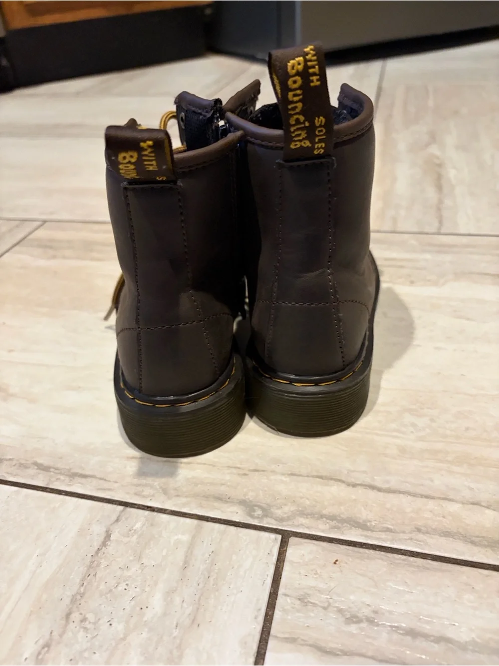 Kid’s Dr. Martens Brown Leather ClBoots with Tan Laces